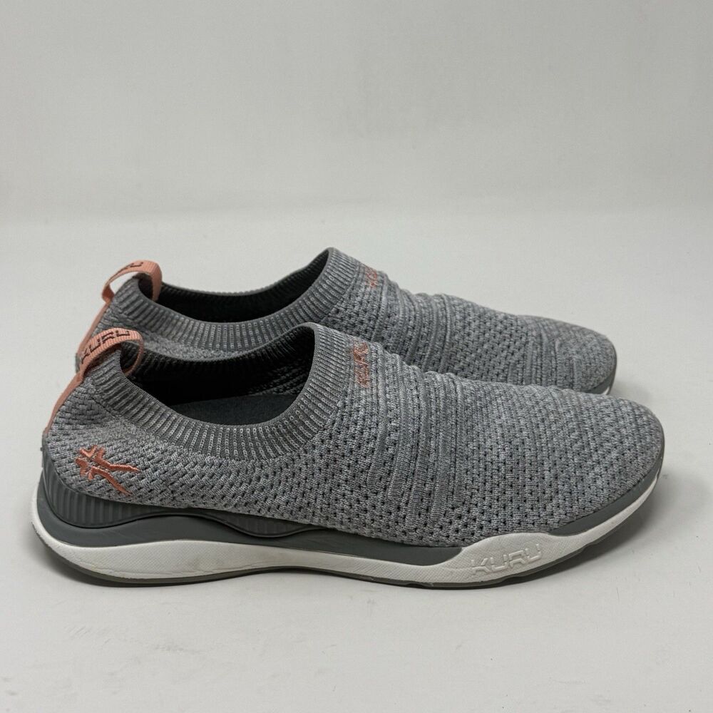 KURU Stride Shoes Womens 8 Gray Peach Knit Slip On Comfort Casual Walking